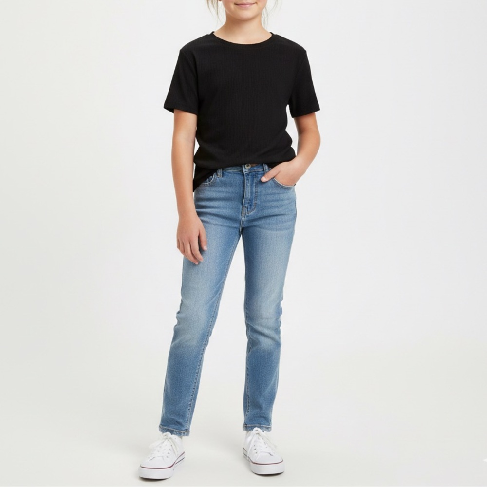 Girls Black Ribbed Baby Tee Cropped Top Size L Youth Cute Fitted NWT